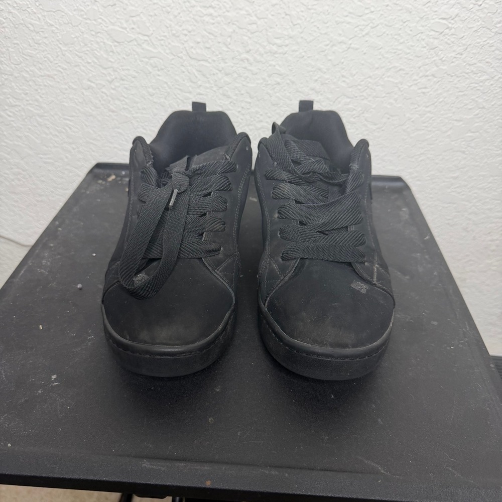 DC Court Graffik Skate Shoes Black Leather Low Top Sneakers Size 10.5